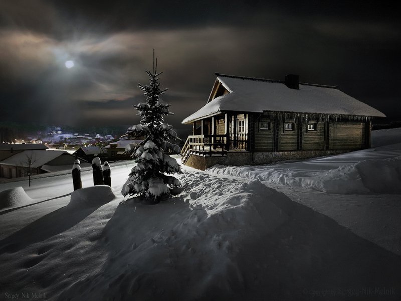 беларусь, звезды, зима, луна, мороз, ночь, снег, озерцо, логойск, дудутки, вечера-на-хуторе, фотограф-интерьеров-в-минске Избушка …без курьих ножек фото превью