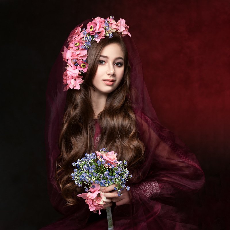 портрет, бьюти, фешн, мода, красавица, красота, весна, цветы, красный, брюнетка ***photo preview