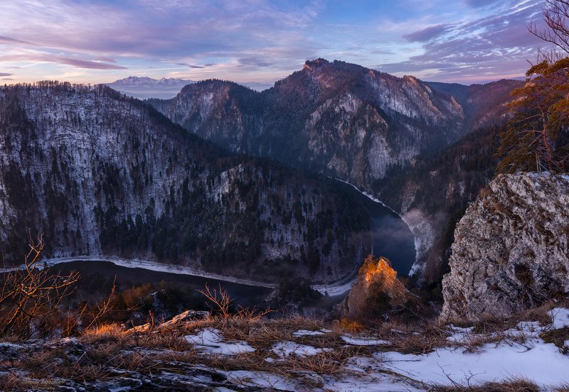 пенины, татры, высокие татры, белянские татры, дунаец, ущелье, зима, зимний пейзаж, горный пейзаж, река, горная река, панорама, польша, словакия, снег \