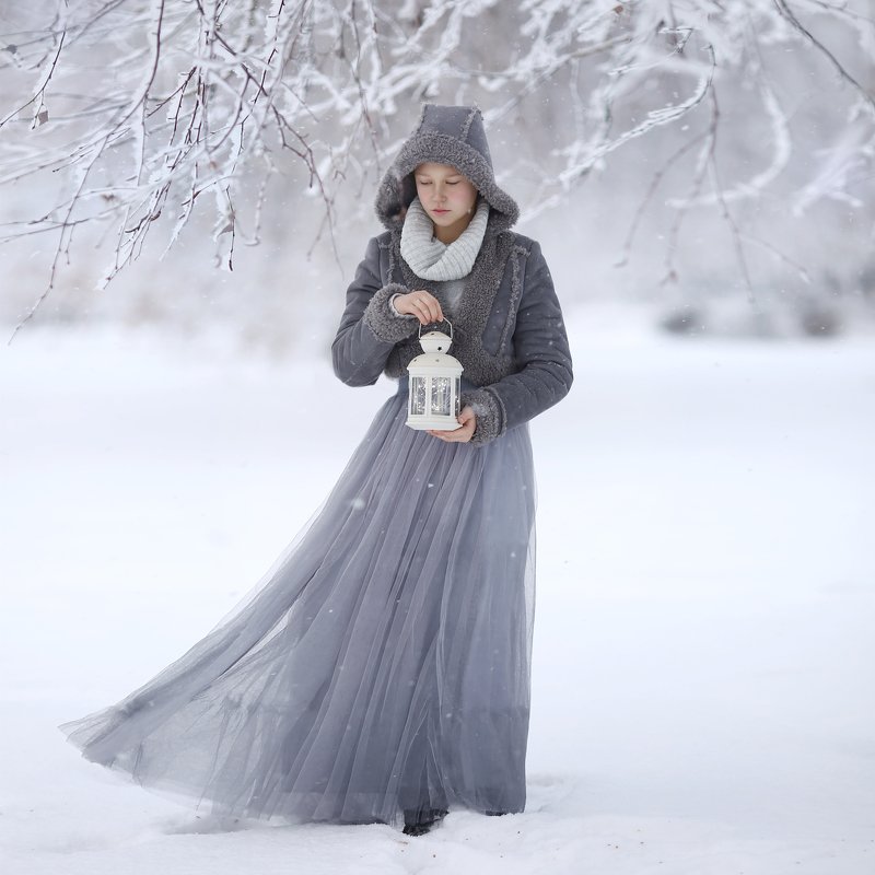 зима, метель, иней, девочка с фонарем, снег, зимняя история, зимняя сказка photo preview