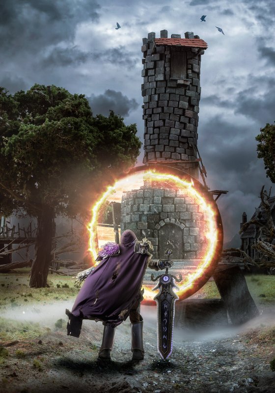 fantasy, warcraft, digital art, landscape, castle,  knight, moody, dark, night, cinematic Project Ebon Bladephoto preview