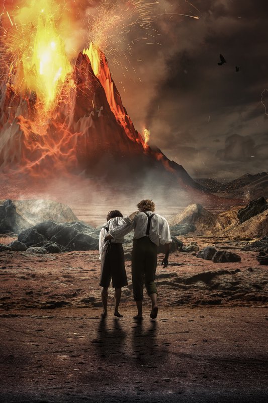 lord of the rings, fantasy, moody, mt doom, cinematic, knight, mountain, landscape, frodo, sam, movies, drama, Walk to Mt.Doomphoto preview