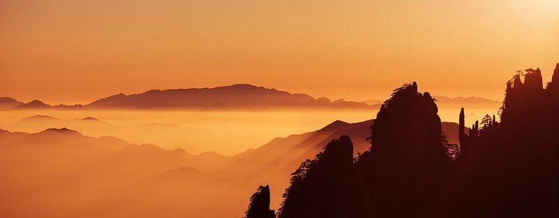 huangshan, china, sunrise, golden, mist Sunrise over Huangshanphoto preview