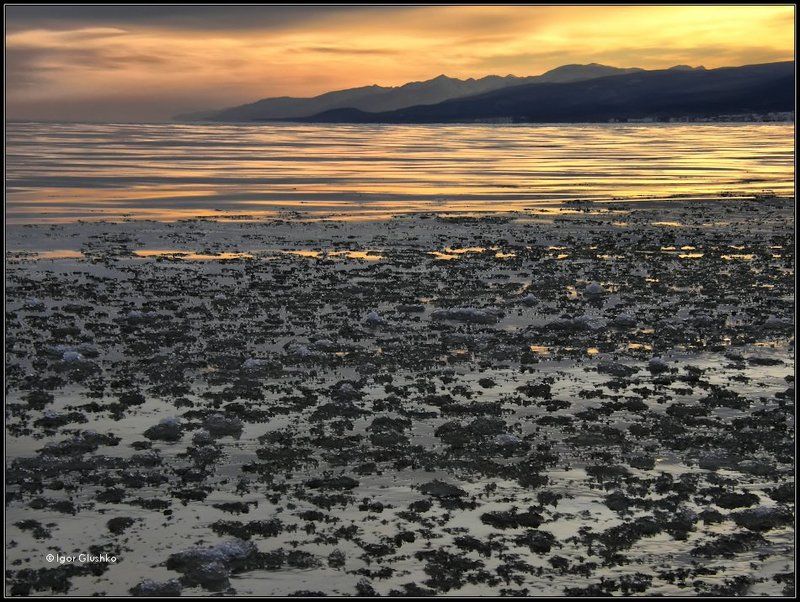 байкал, бурятия, зима, лед, горы Этюд в закатных тонахphoto preview