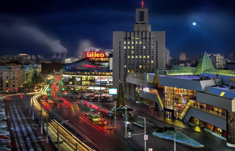 беларусь, город, минск, вечер, фотосфера-минск Городская панорама привокзальной площадиphoto preview