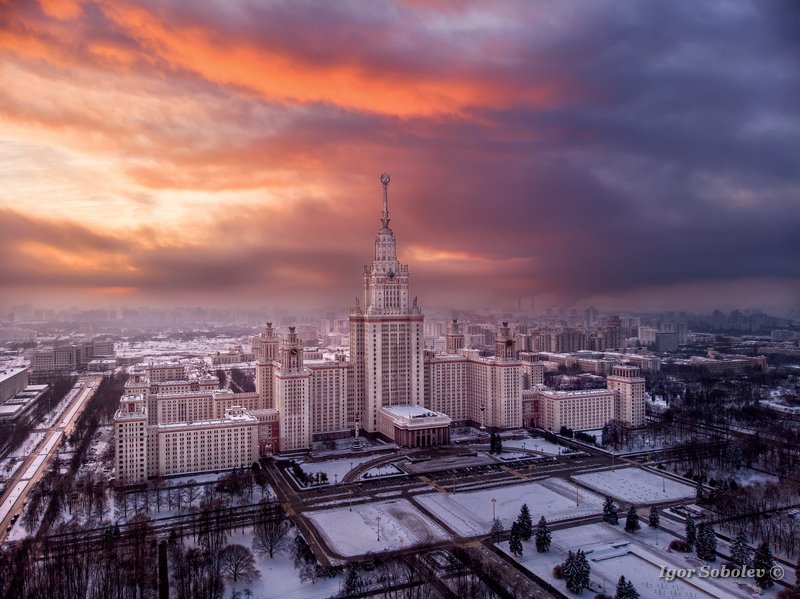 мгу, москва, вечер, закат, moscow state university, moscow, evening, sunset, аэрофотосъемка,aerial photography Закат над МГУphoto preview