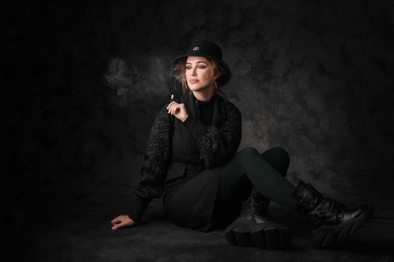 портрет, цвет, девушка в шляпе, студийный портрет ***photo preview