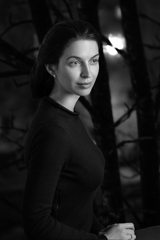 девушки, стиль, мода, красота, модель, портрет, лицо, загадка У ночного окнаphoto preview