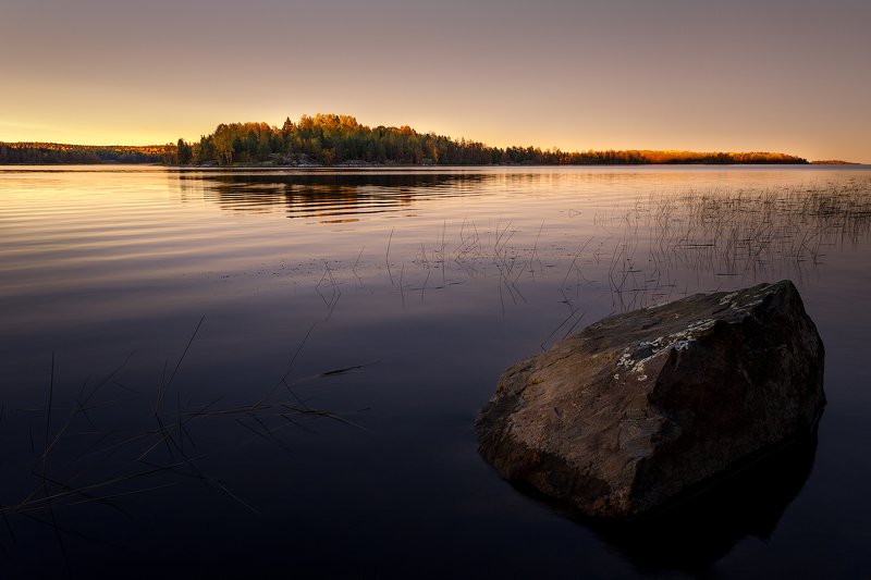 Закат, Ладога, Осень, Север, Пейзаж, Цвет, Карелия. Золотой закат на Ладогеphoto preview