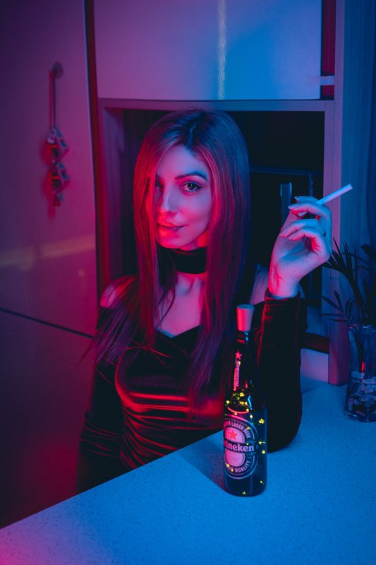 beauty,led,art,woman,girl,cigar,dark,lighting,sony,a9 Red & Blue #1.photo preview
