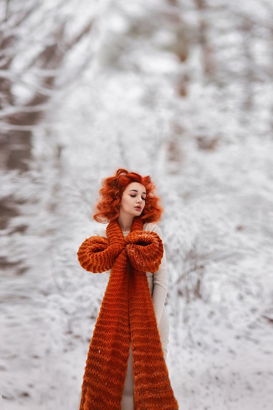 желание,шарф,зима,вязанный шарф,холод,мороз,девушка,портрет Желанноеphoto preview