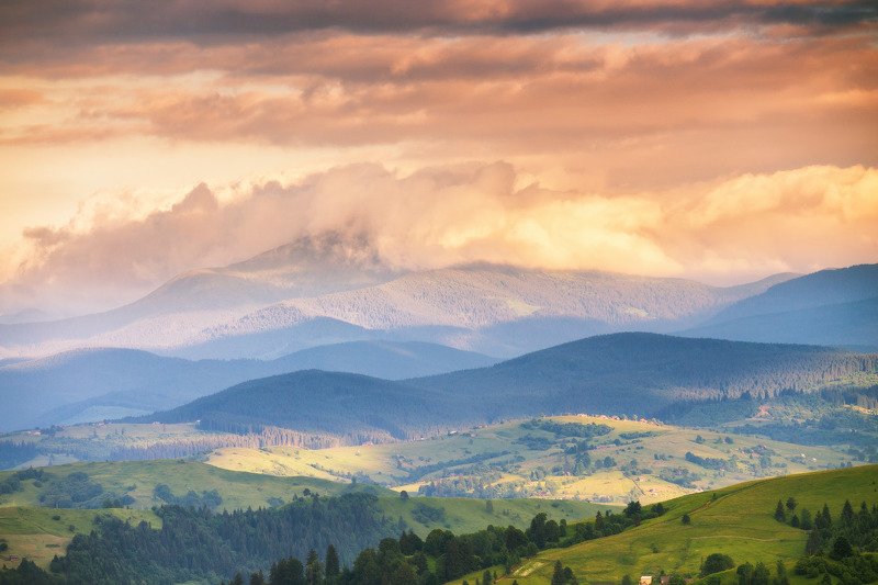 вечер, горы, закарпатье, закат, июнь, карпаты, лето, украина Летом в черной Тисеphoto preview