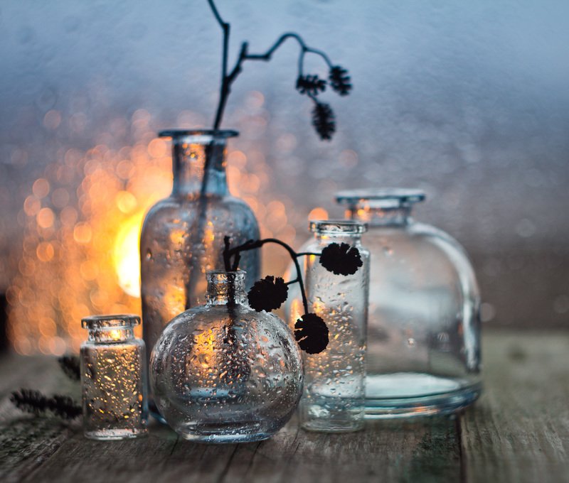 ольха, натюрморт, боке, прозрачный, брызги, вода, закат, солнце, бутылки, банки, стекло, красивый, лето, still life Закатная ольхаphoto preview