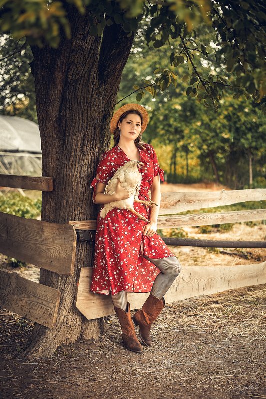 portrait woman girl farm village retro Farm girlphoto preview