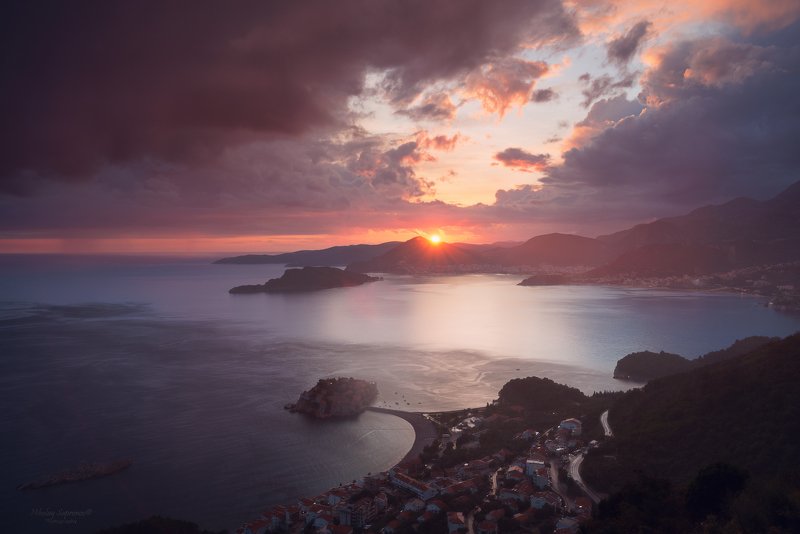 будва, черногория, будванская ривьера, адриатика, монтенегро, закат, средиземное море, гроза, пейзаж, свети стефан, crna gora, montenegro, sveti stefan, budva \