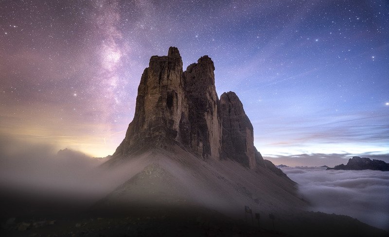 Italy, Tre Cime, Night, Milky Way, Mountains, Fog, Landscape Tre Cimephoto preview