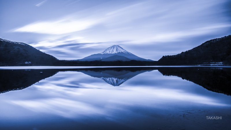 Fuji,Japan,mountain,clouds,lake,reflection, Morning waiting for sunrisephoto preview