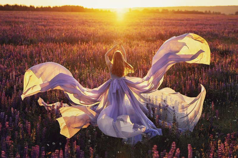 природа, девушка, люпины, удмуртия, рассвет Аврораphoto preview