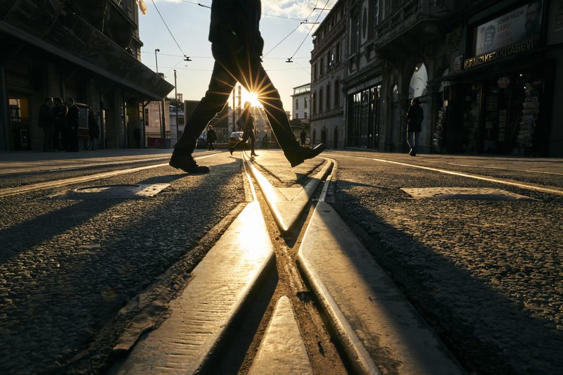 sun, sunset, istanbul, turkey, city, urban, people, street crossing the streetphoto preview