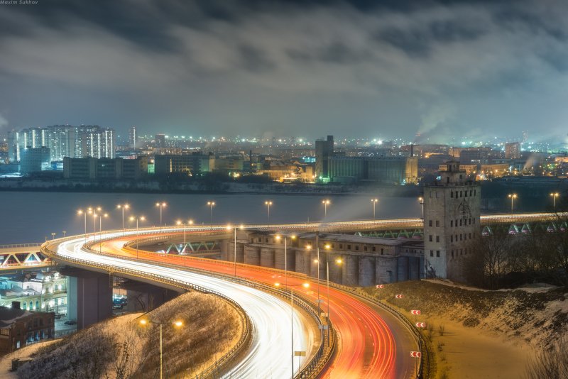 нижний новгород, метромост, городской пейзаж, город, ока, волга, фонари, мост, завод, элеватор Мосты Нижнегоphoto preview