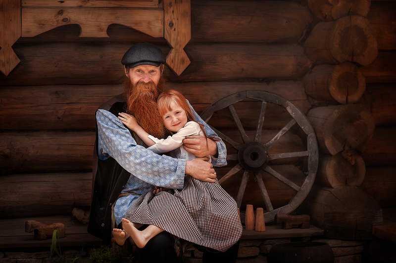 внучка, дедушка, рыжие, деревня ***photo preview