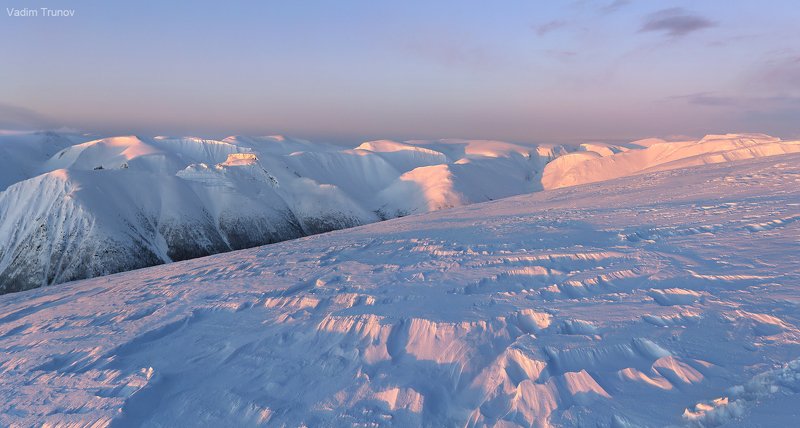 хибины, кольский Догорающий закат зимних хибинphoto preview