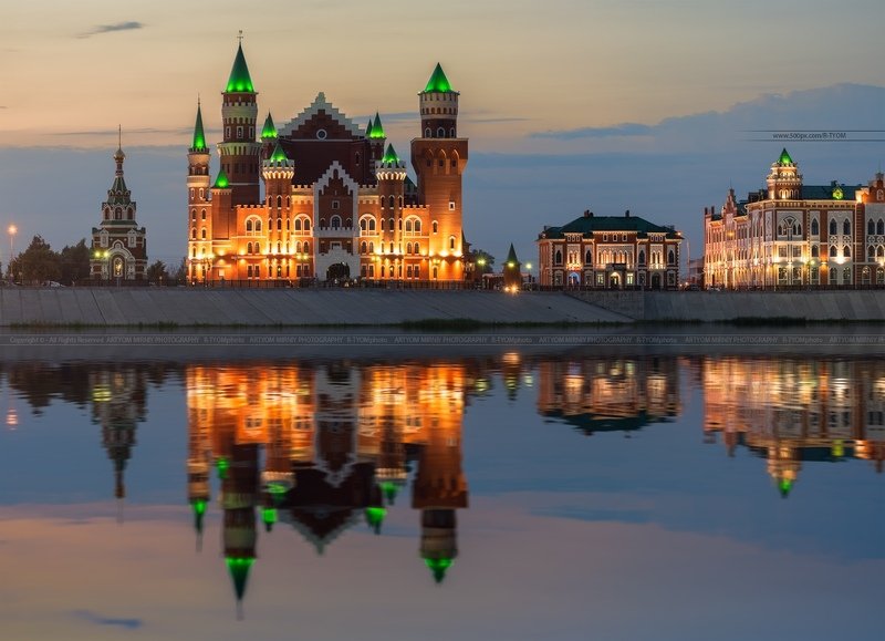 йошкар ола, россия, артем мирный, отражение, замок, вода, река, artyom mirniy, yoshkar ola, республиканский кукольный театр, башня, шпиль, закат, свет, патриарший мост, марий эл, capriccio, photoartist, каприччио, фотохудожник Город Йошкар-Олаphoto preview