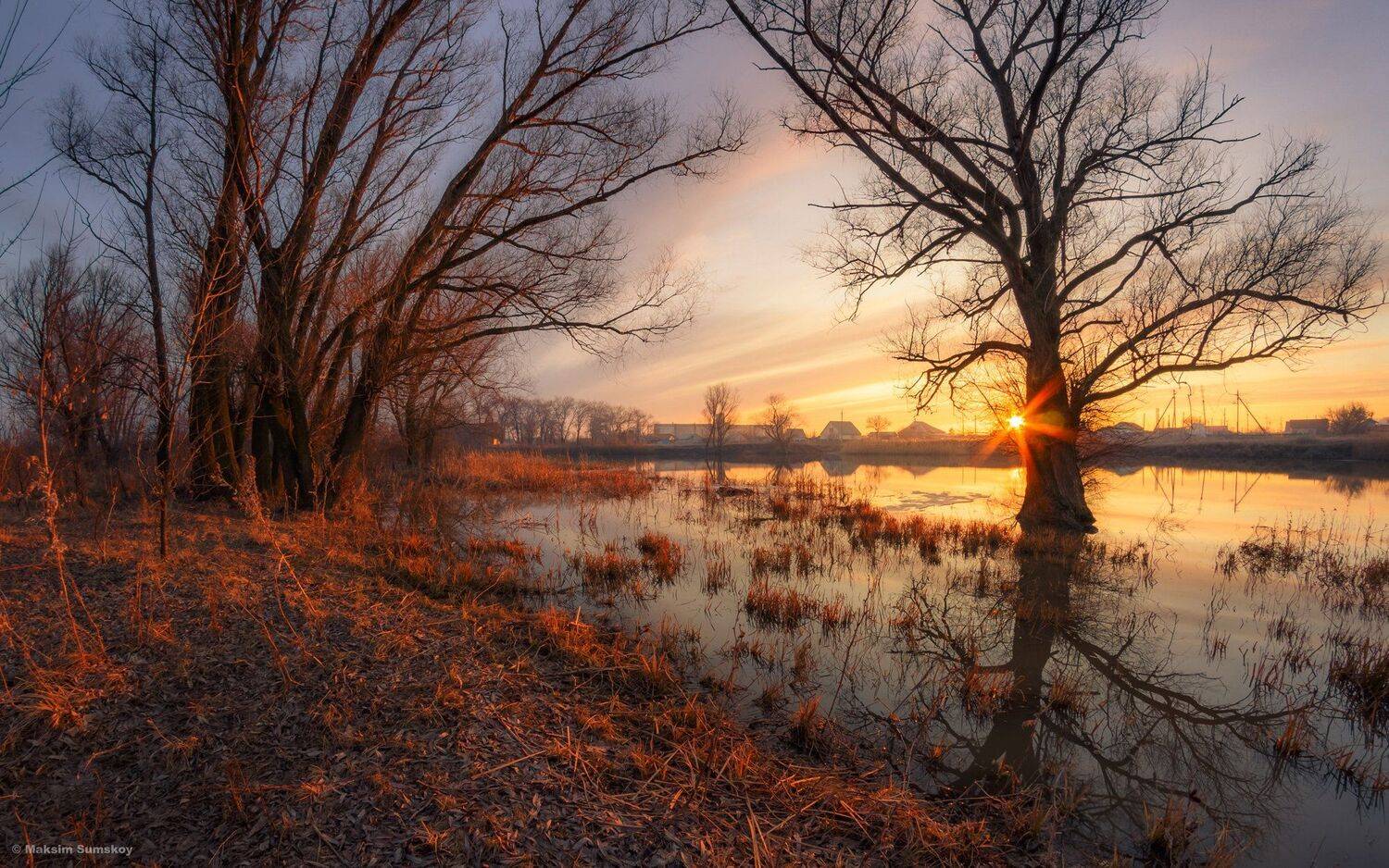 природа,река, весна,март,закат,деревня,вечер, Максим Сумской