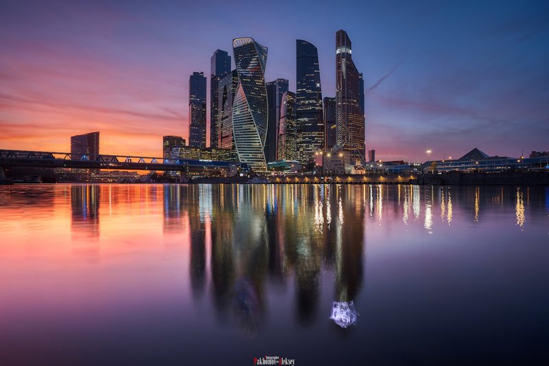 panorama, moscow, urban, city, night, landscape, color, light, москва, город, панорама, ночь, пейзаж, река, river Moscow Cityphoto preview