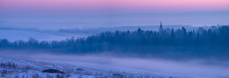 гремячий ключ, лавра, сергиево-посадский район, ляпино, рассвет, панорама, зимний туман, туман, сергиевская станица, московская область, подмосковье \