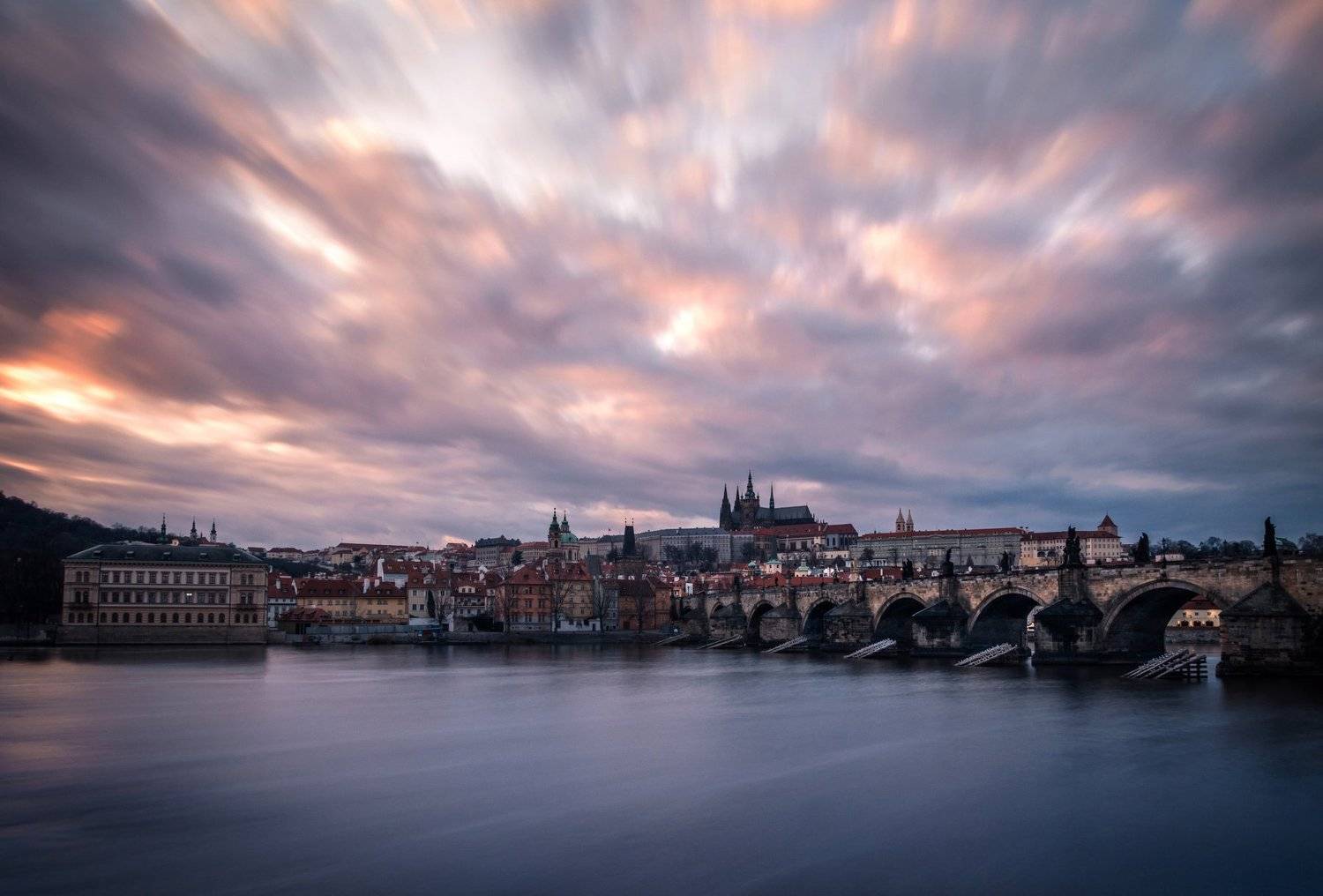 прага, вечер, карлов мост, река, влтава, европа, пражский град, Денис Полтораднев