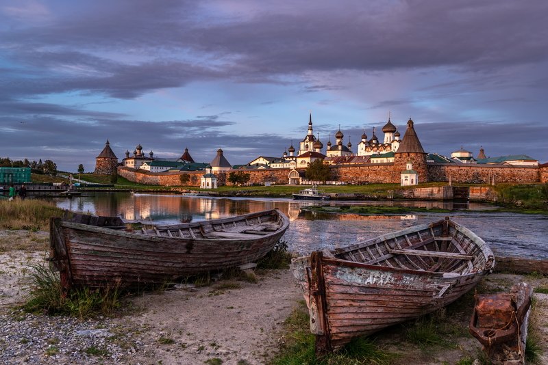 соловки, соловецкий монастырь, спасо-преображенский монастырь, панорама, вечер, сумерки, соловецкие острова, белое море, бухта, гавань, бухта благополучия , В свете заката.photo preview