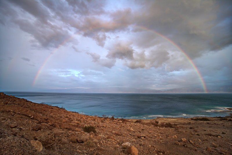 мертвое, море, небо, пейзаж соль, dead sea, yām ha-melaḥ, радуга Двойная радугаphoto preview