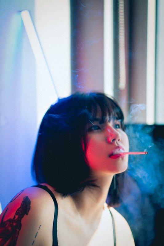 sexy,girl,woman,beauty,cute,light,night,red,seminude,potrait,underwear,female,vivid,a9,sony,led,blue,cigarette smokerphoto preview