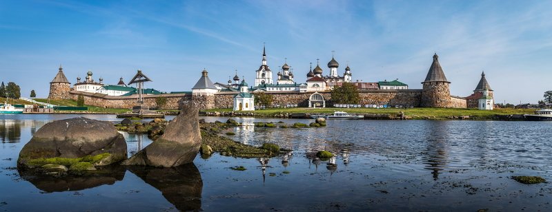 соловки, соловецкий монастырь, спасо-преображенский монастырь, бухта благополучия, вечер, сумерки, соловецкие острова, белое море, отлив, чайка, панорама, Соловки. Монастырь.photo preview