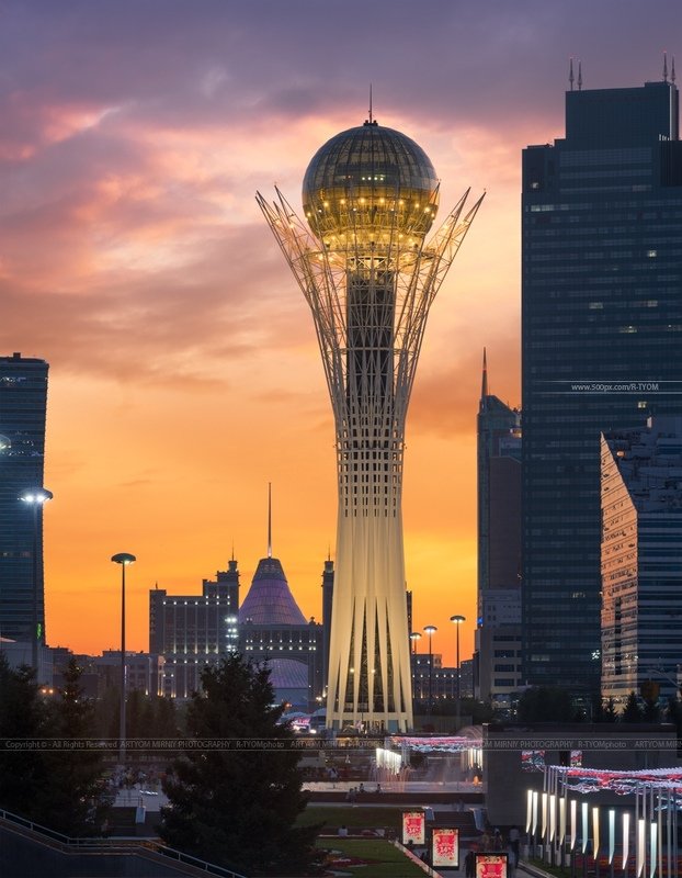 нур-султан, астана, казахстан, артем мирный, astana, kazakhstan, artyom mirniy, байтерек, bayterek, хан шатыр, закат, свет, никон, d750, Байтерекphoto preview