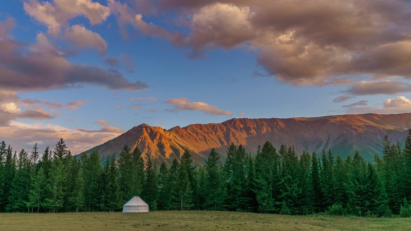 лето, горы, облака, закат,Горный Алтай  Про белую юрту. photo preview