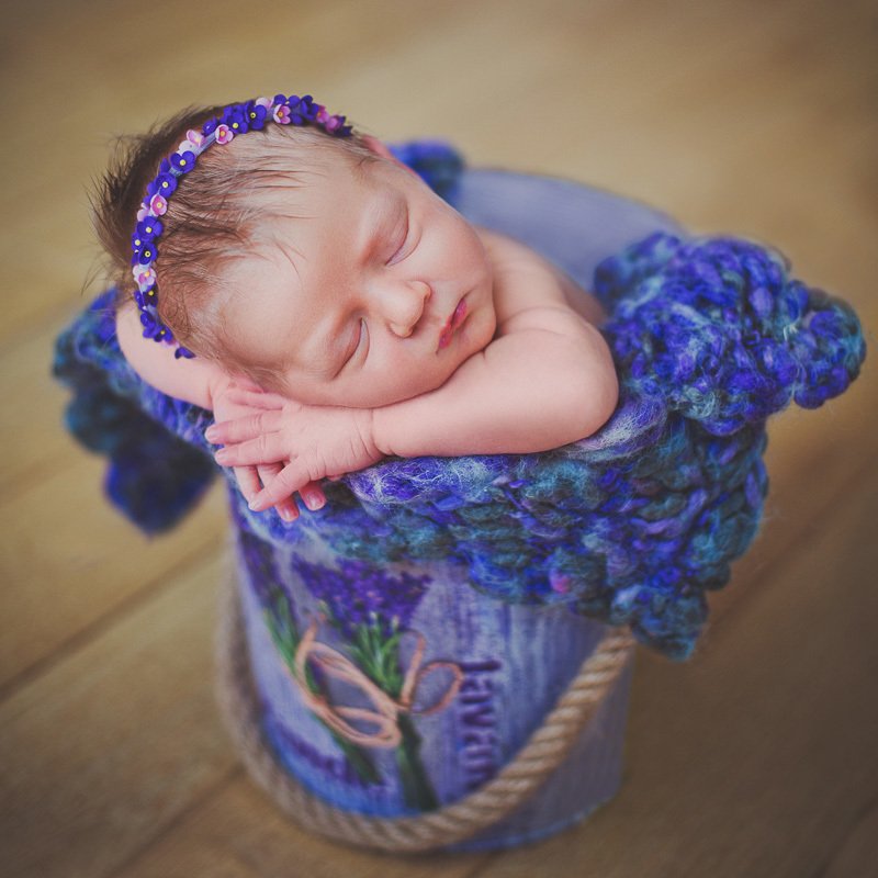 новорожденная, ньюборн, девочка, лаванда Мияphoto preview
