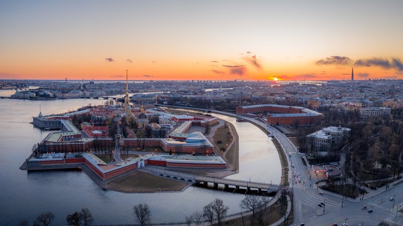 петропавловская крепость, санкт-петербург, аэросъемка, дрон, закат Петропавловская крепость photo preview