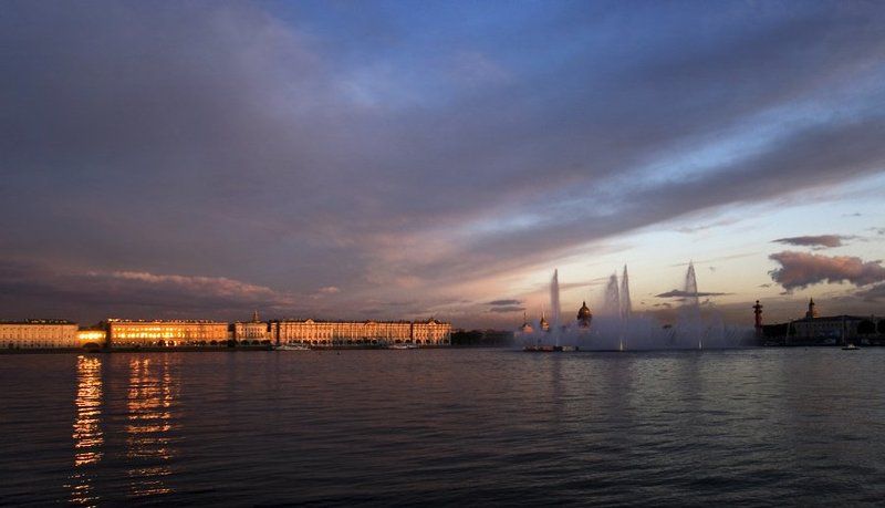 санкт-петербург,закат,нева,фонтан,небо,свте эрмитажа Закатные краски Петербургаphoto preview