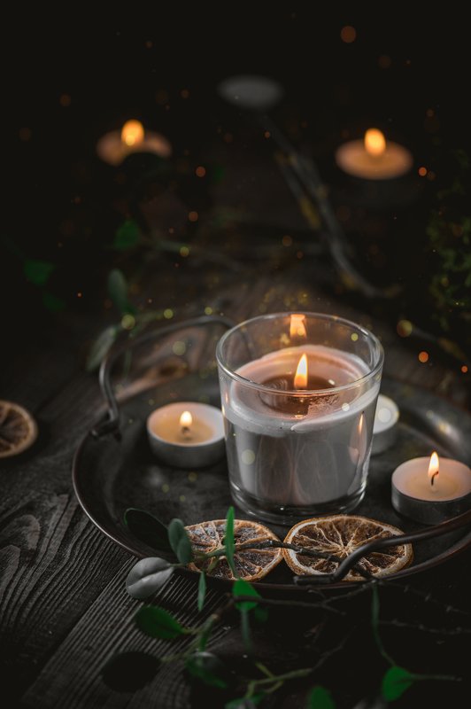 candle, still life, fire, flame, dark, mood Candles on wooden tablephoto preview