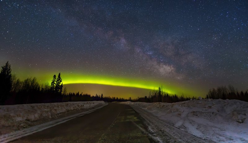 северное сияние,коми,север,лес,аврора,млечный путь,зима,ночь,фотоохота,увлечение,хобби,the northern lights in komi republic,north,forest,aurora,milky way,winter,night,photography,hobby,hobbies, млечный путь и северное сияниеphoto preview