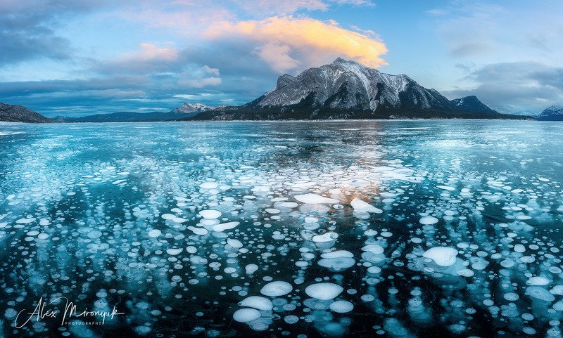 лед, пузыри, канада, альберта, байкал, зима, мороз, трещина, закат, гора, снег, Метановые пузыриphoto preview
