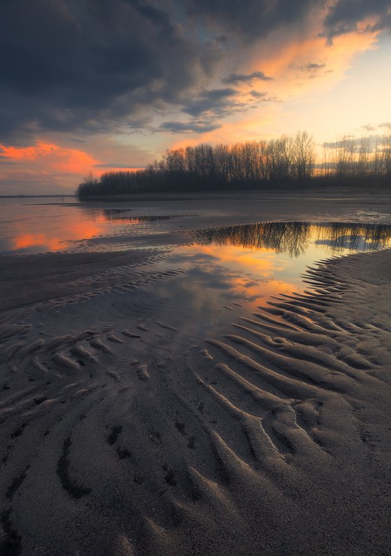 nature landscape beach sand structure patterns shapes water sunset colors warm Kenzo фото превью