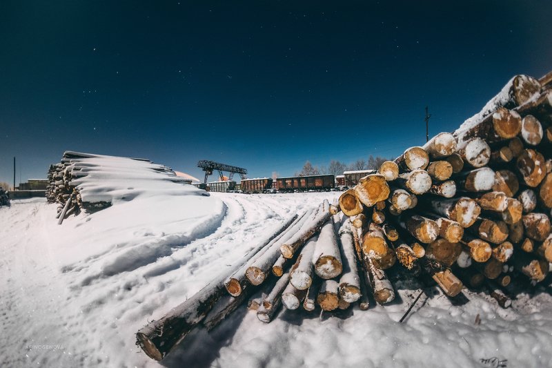 ночь зима свет звезды лес кран Пеновские ночиphoto preview