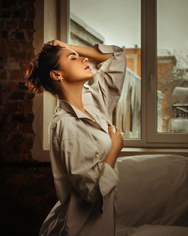 портрет, девушка, рубашка ...photo preview