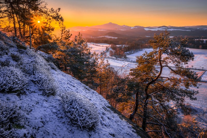 sunrise, sun, sunstar, landscape, nature, mountain, snow, spring, trees,  Fresh snow sunrisephoto preview