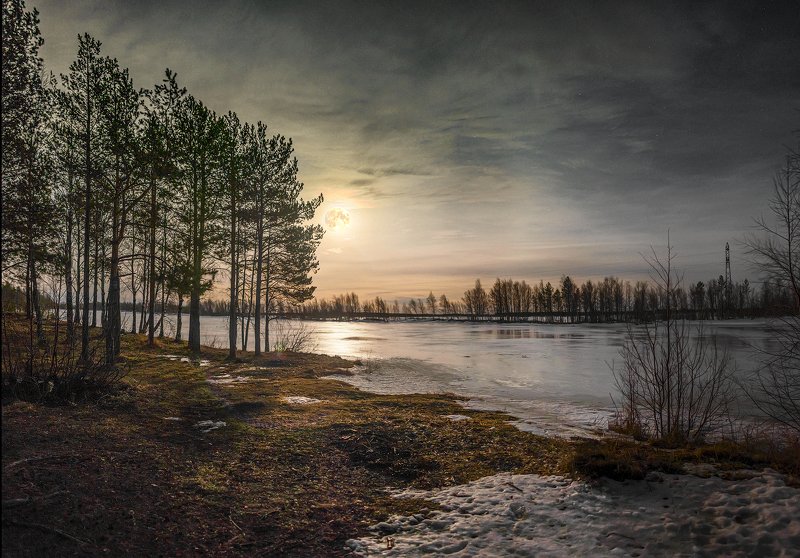 архангельская обасть, ночное фото, луна, русский север, северодвинск photo preview