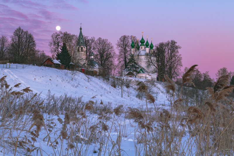 теза, ивановская область, шуйский район, зима, зимний пейзаж, полная луна, закат, россия, центральная россия \