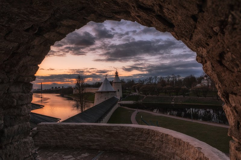 псков, россия, закат, река ***photo preview